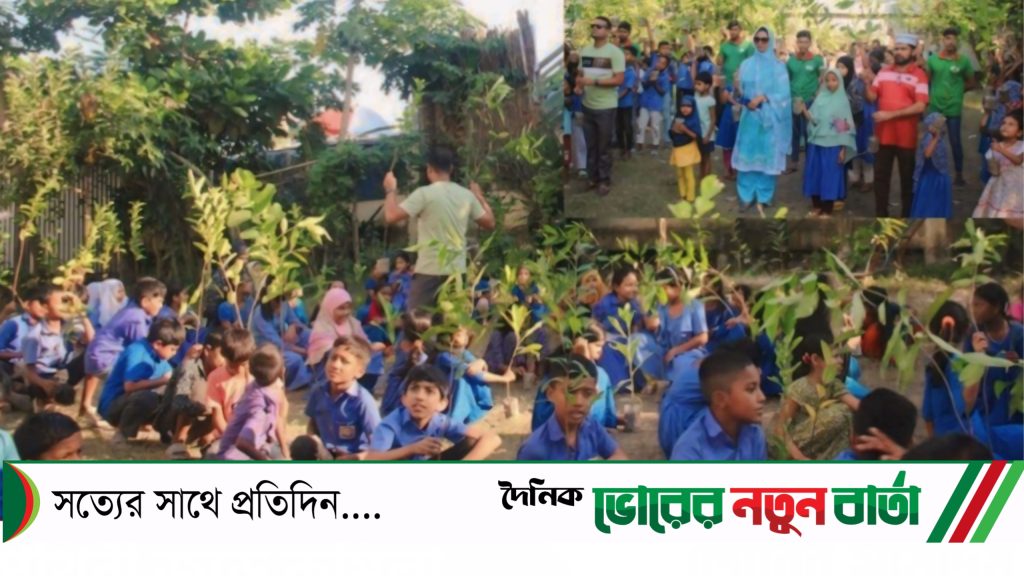দাউদকান্দিতে টিফিনের টাকায় শিক্ষার্থীদের মাঝে গাছের চারা বিতরণ।